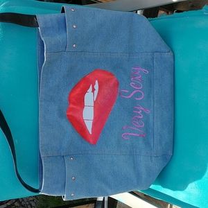 Large Victoria's Secret Very Sexy Studded Denim Tote.